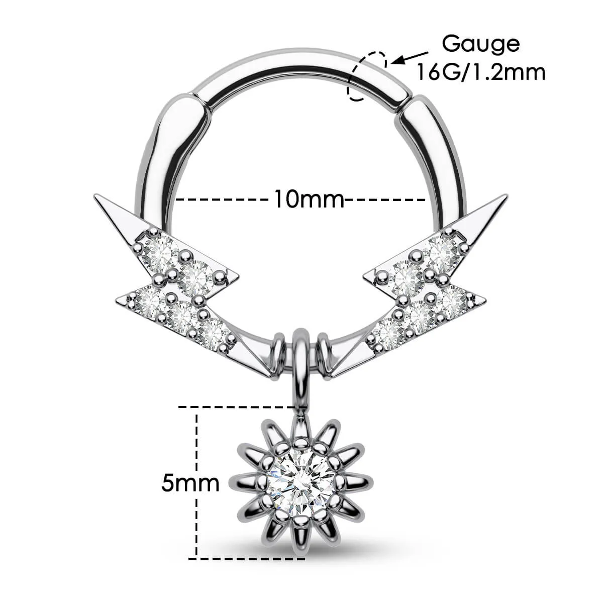 16G Lightning Bolt Sun Dangle Clicker Septum Ring