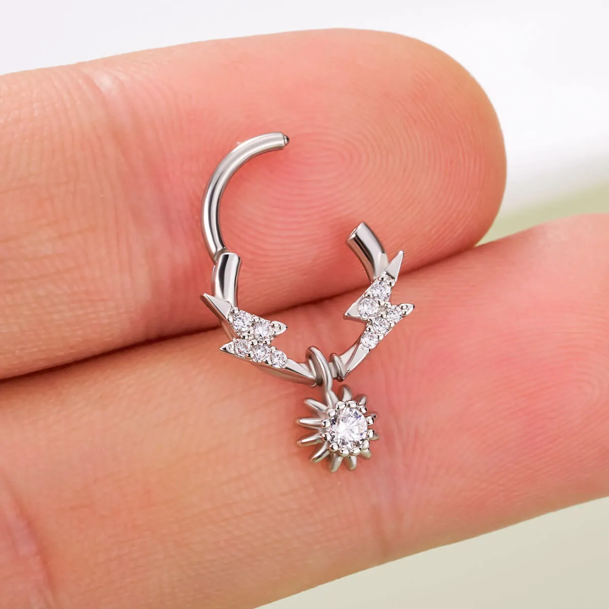 16G Lightning Bolt Sun Dangle Clicker Septum Ring