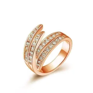 18K Gold Plated Feathers Channel Set Rose Gold Ring for Woman