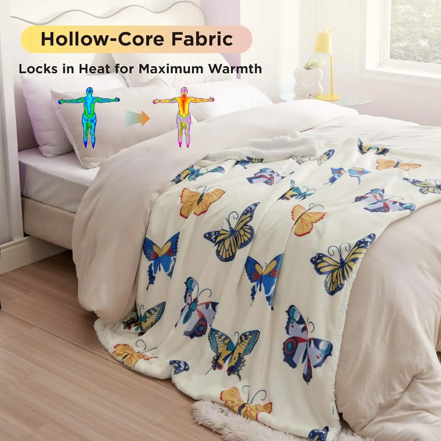 Bedsure Printed Throw Sherpa Blanket Butterfly