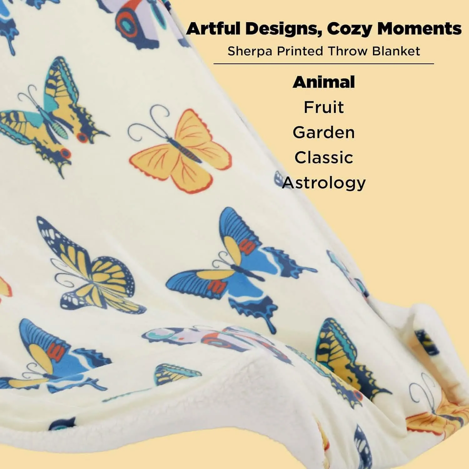 Bedsure Printed Throw Sherpa Blanket Butterfly