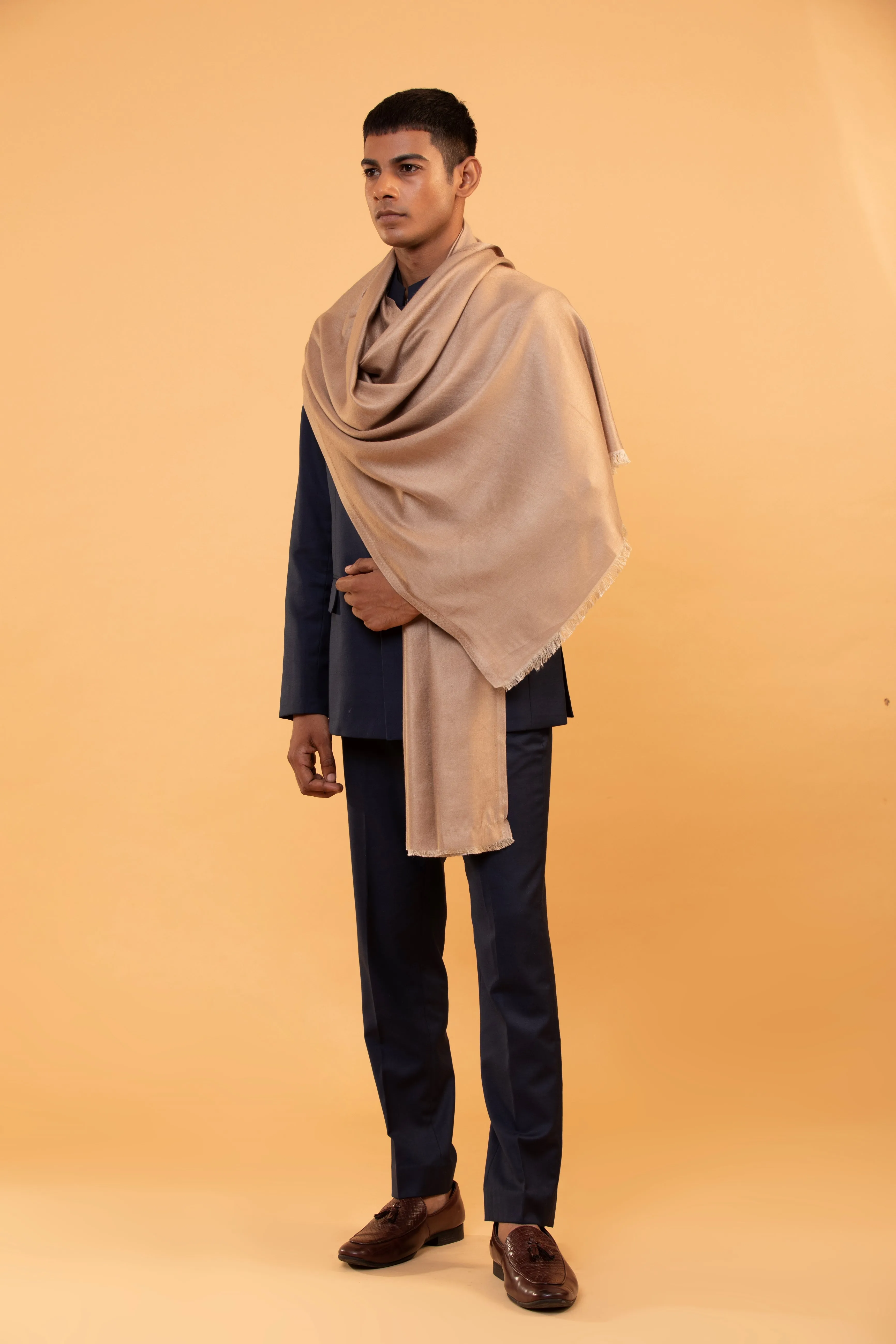 Beige Viscose Hand Woven Shawl