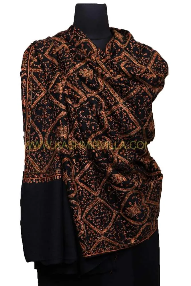 Black Colour Base With Attractive Sozni Embroidered Jaal Looks Elegant With Luxurious warmth.