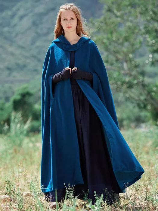 Blue Hooded Cloak Trench Cape Outwear