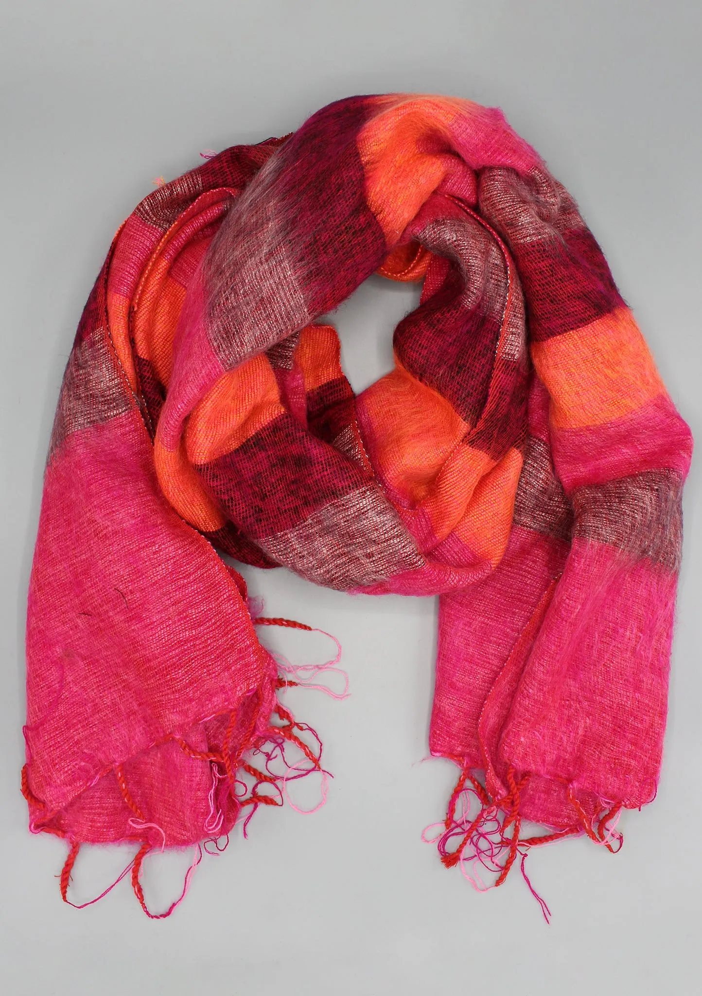 Bright and Soft Pink Orange Mix Hand-loomed Yak Wool Shawl