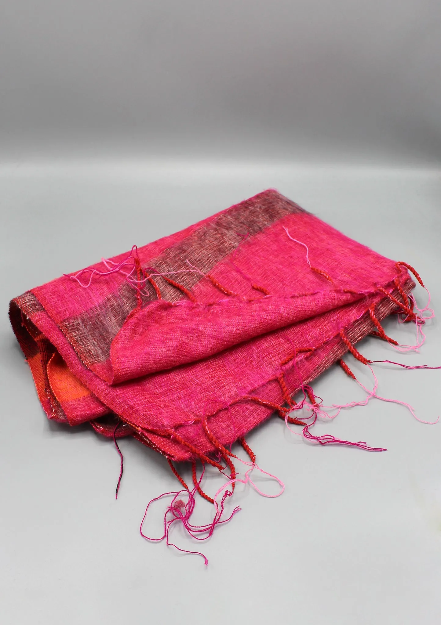 Bright and Soft Pink Orange Mix Hand-loomed Yak Wool Shawl