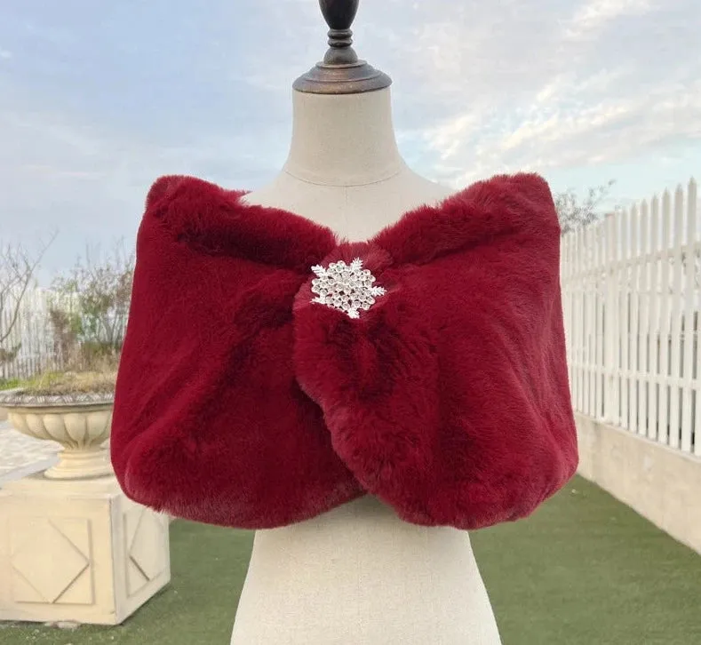 Burgundy Faux Fur Bolero Jacket  Special Evening Shoulder Wrap