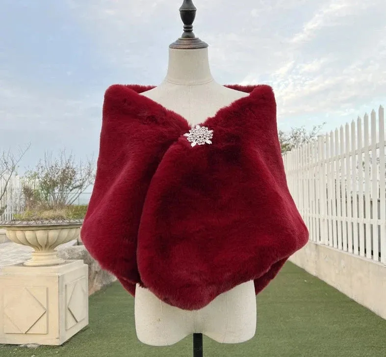 Burgundy Faux Fur Bolero Jacket  Special Evening Shoulder Wrap