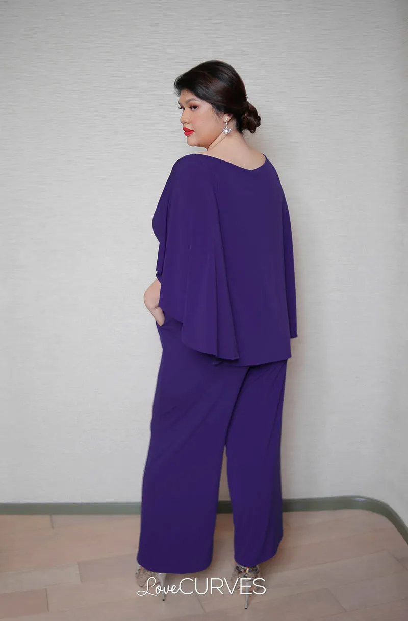 Cape Wrap Jumpsuit - Purple