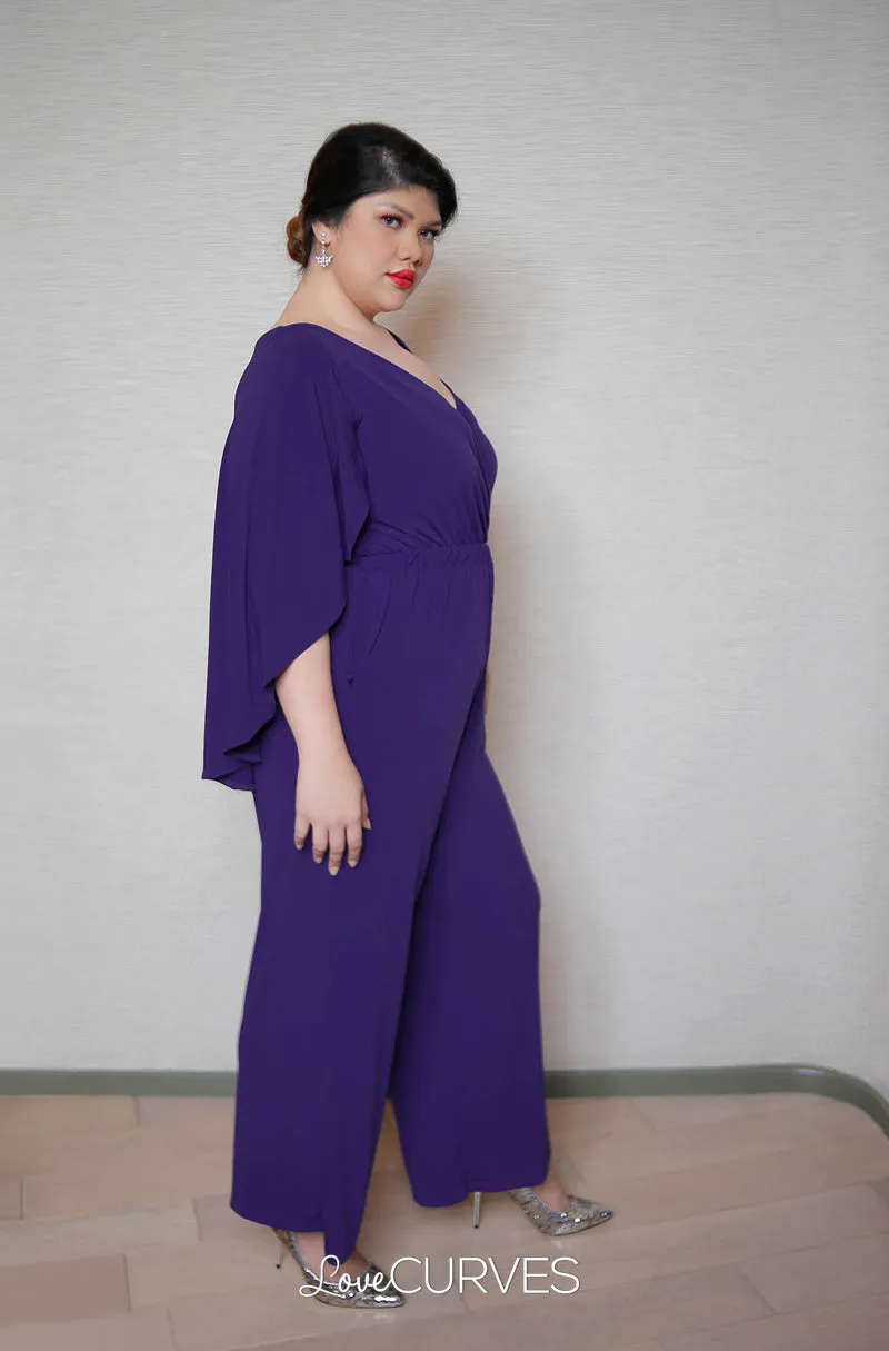 Cape Wrap Jumpsuit - Purple