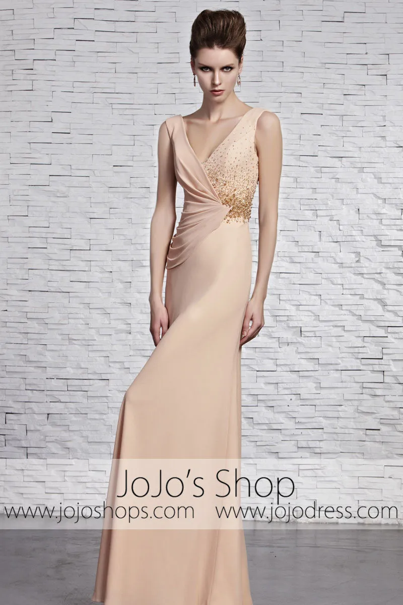 Champagne Sleek Stylish Classy V Neck Evening Formal Dress CX881596