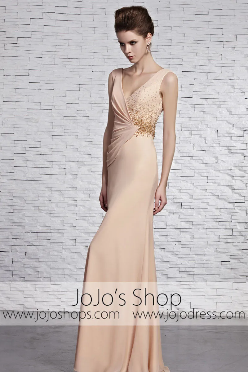 Champagne Sleek Stylish Classy V Neck Evening Formal Dress CX881596