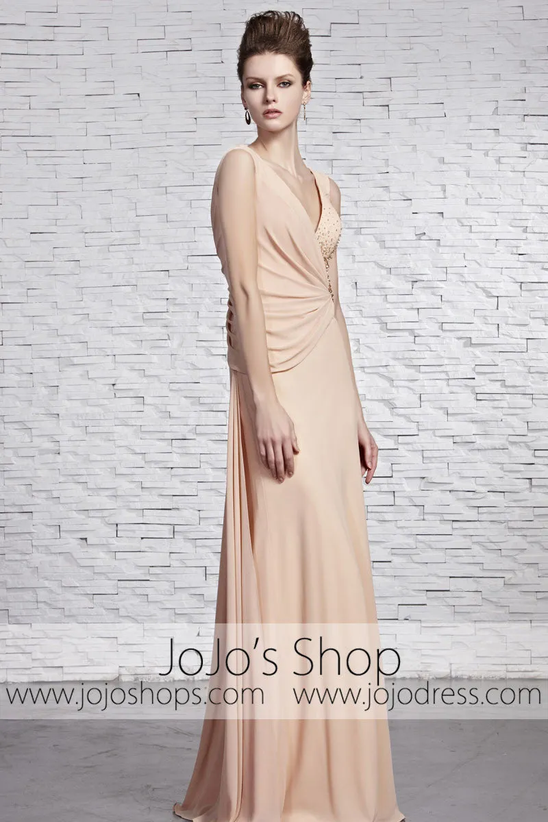 Champagne Sleek Stylish Classy V Neck Evening Formal Dress CX881596