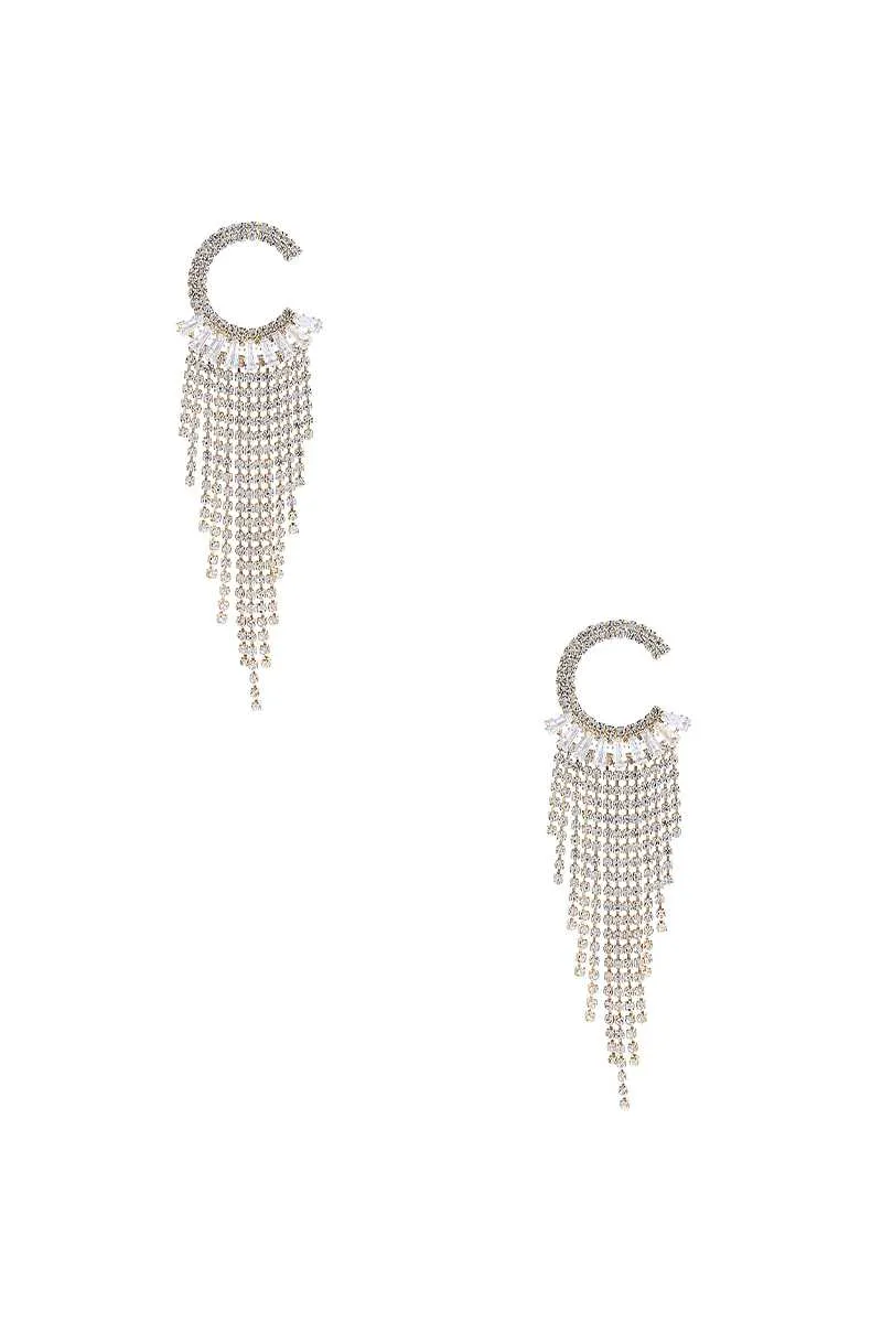 Crystal C Shape Baguette Fringe Earring