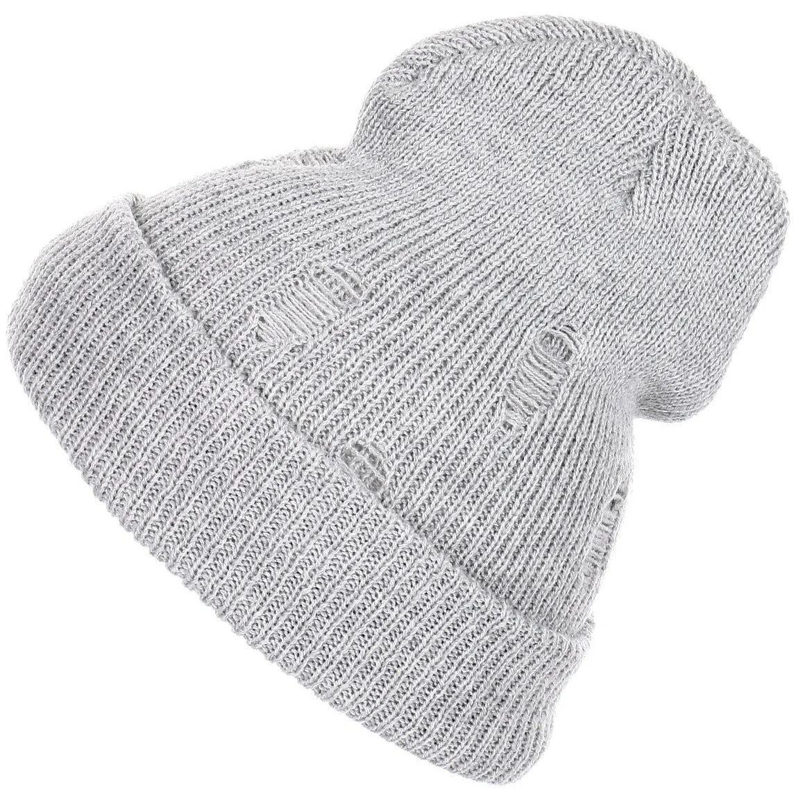 Distressed Slouchy Unisex Ribbed Soft Knit Beanie