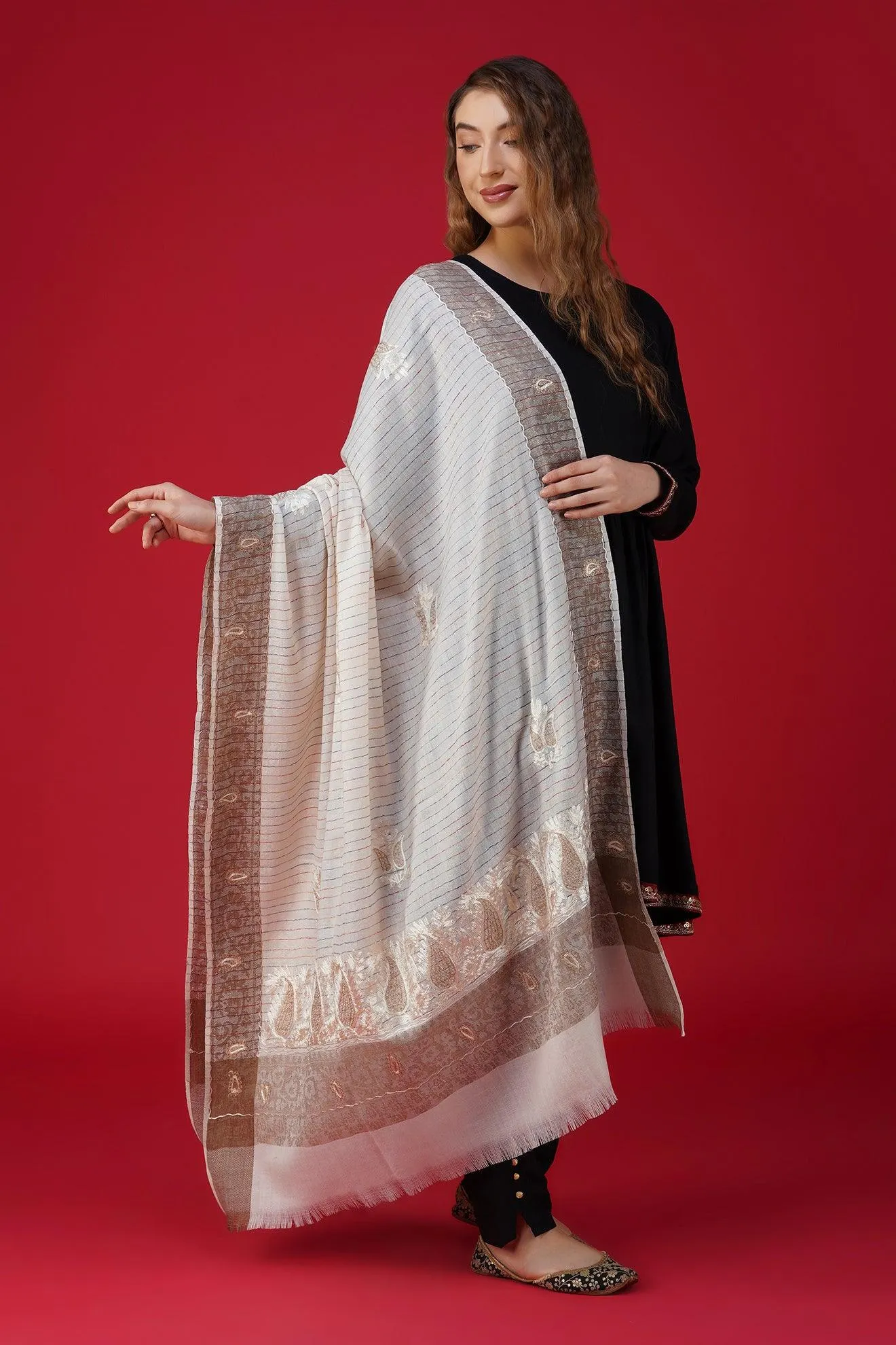 Ethnic Embroidered Pure Woolen Shawl ST-13