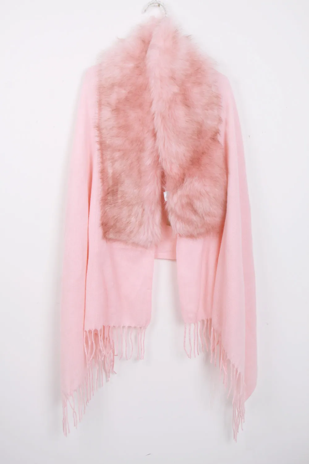 Faux Fur Collar Fringe Shawl/Scarf