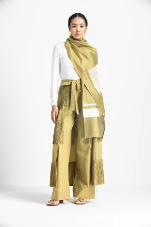 Fringe Skirt Pant Co-ord - Moss Green (with Scarf)