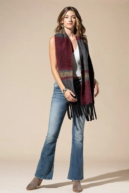 GIANT PLAID OBLONG SCARF WITH FRINGE