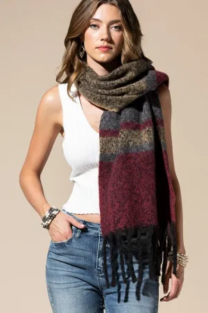 GIANT PLAID OBLONG SCARF WITH FRINGE