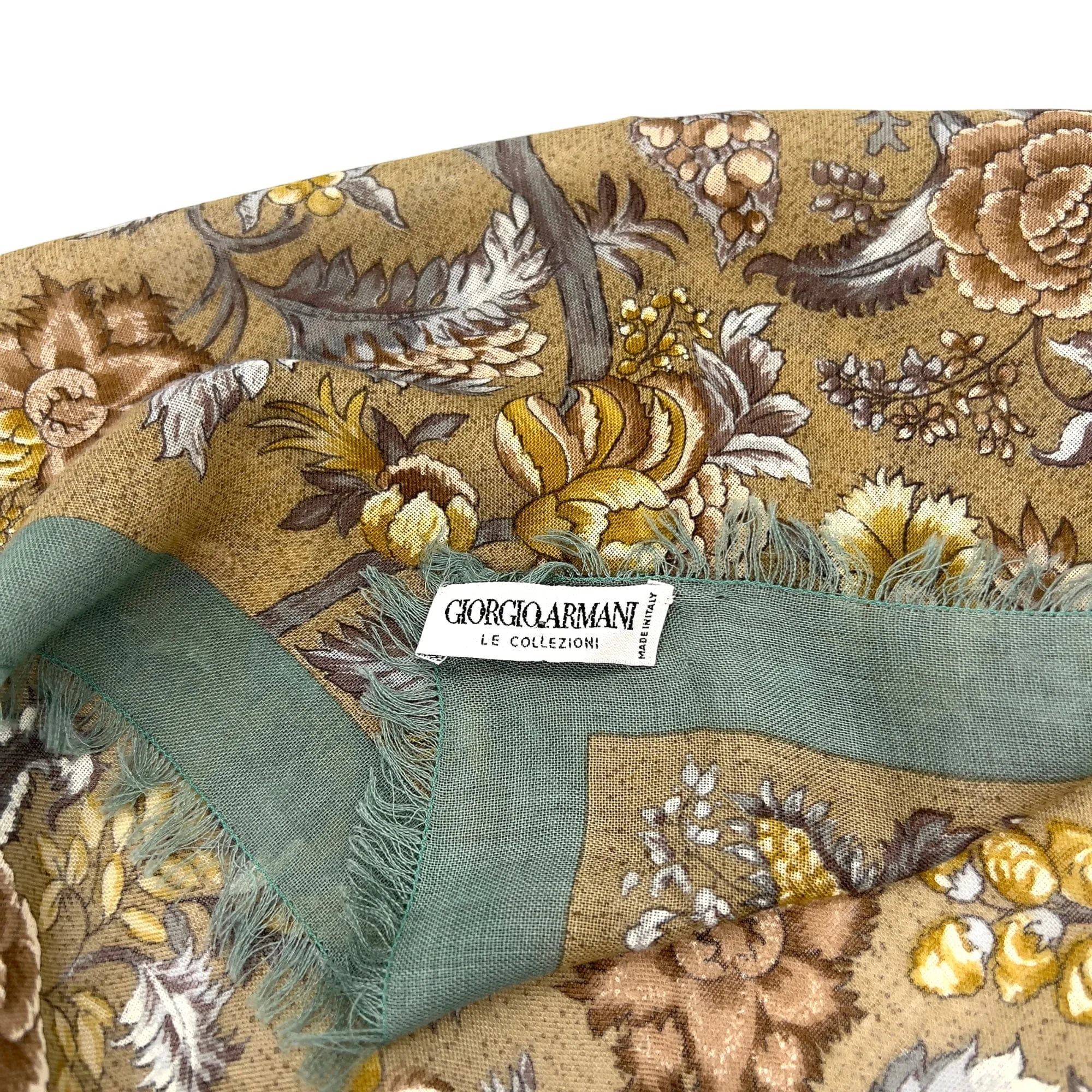 GIORGIO ARMANI Le Collezioni Floral Pattern Shawl/Scarf - Tan & Green