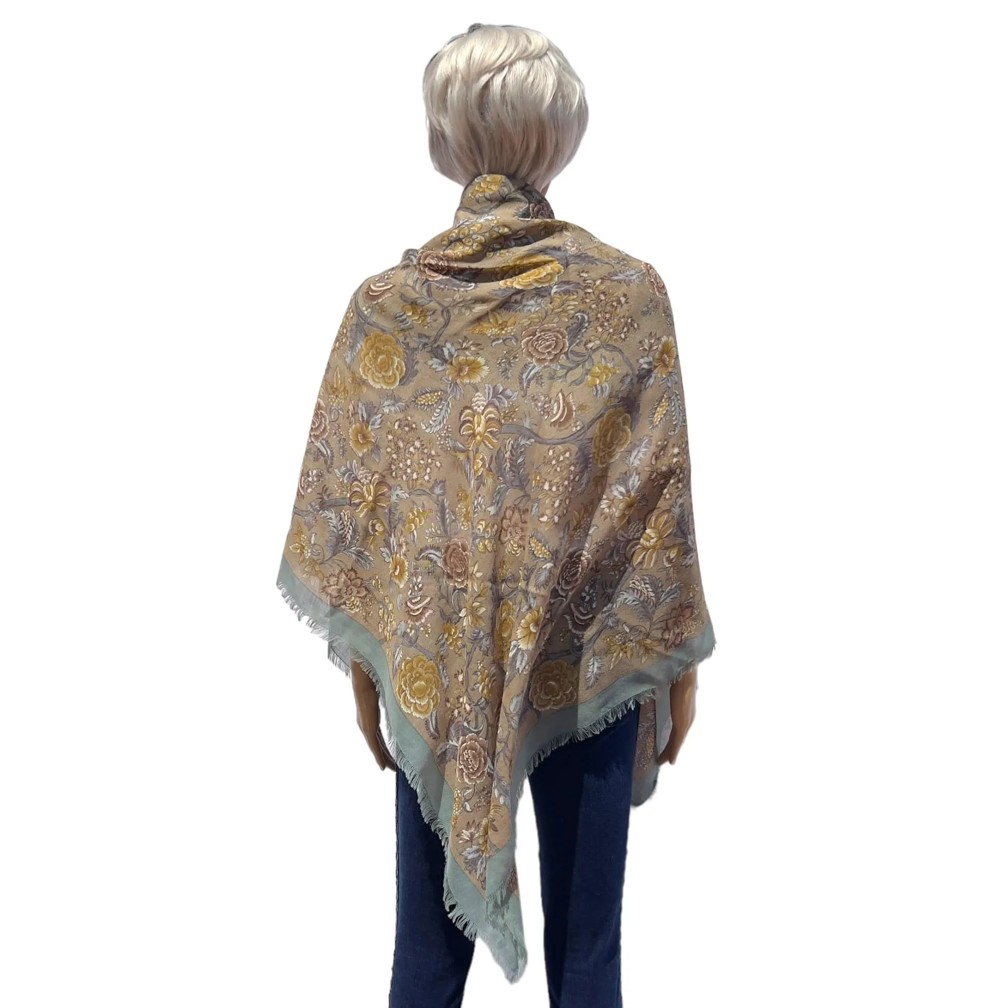 GIORGIO ARMANI Le Collezioni Floral Pattern Shawl/Scarf - Tan & Green