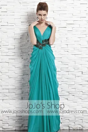 Grecian Green Teal V Neck Venus Classy Stylish Evening Formal Dress CX881566