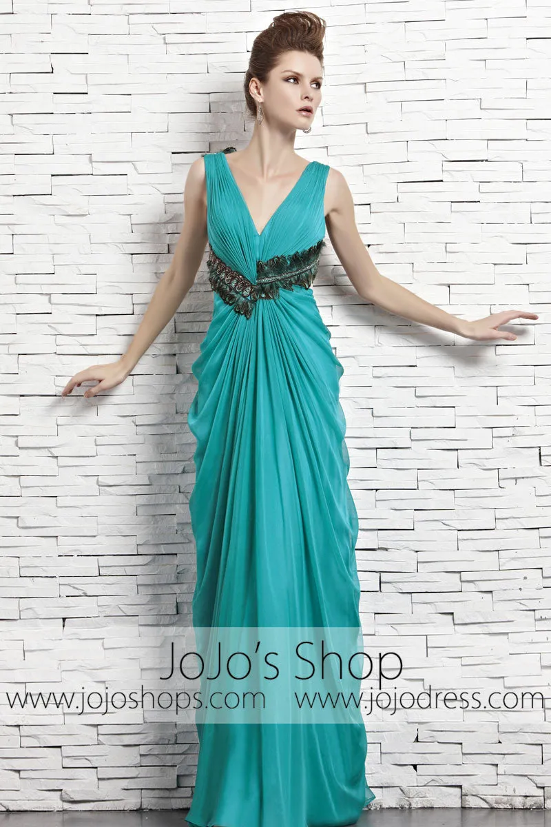 Grecian Green Teal V Neck Venus Classy Stylish Evening Formal Dress CX881566