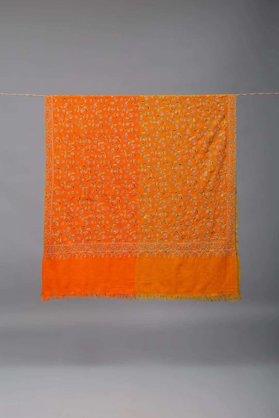 Gul-e-Benafsha Orange Intricate Sozni Jaali Pashmina Shawl