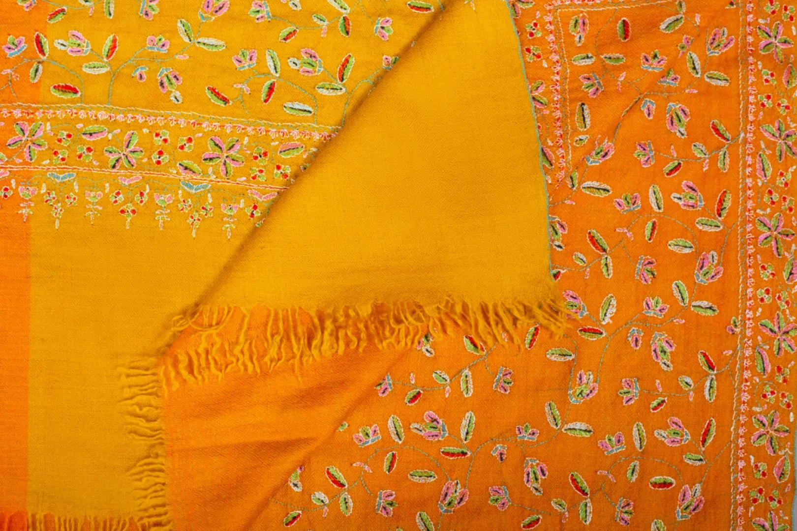 Gul-e-Benafsha Orange Intricate Sozni Jaali Pashmina Shawl