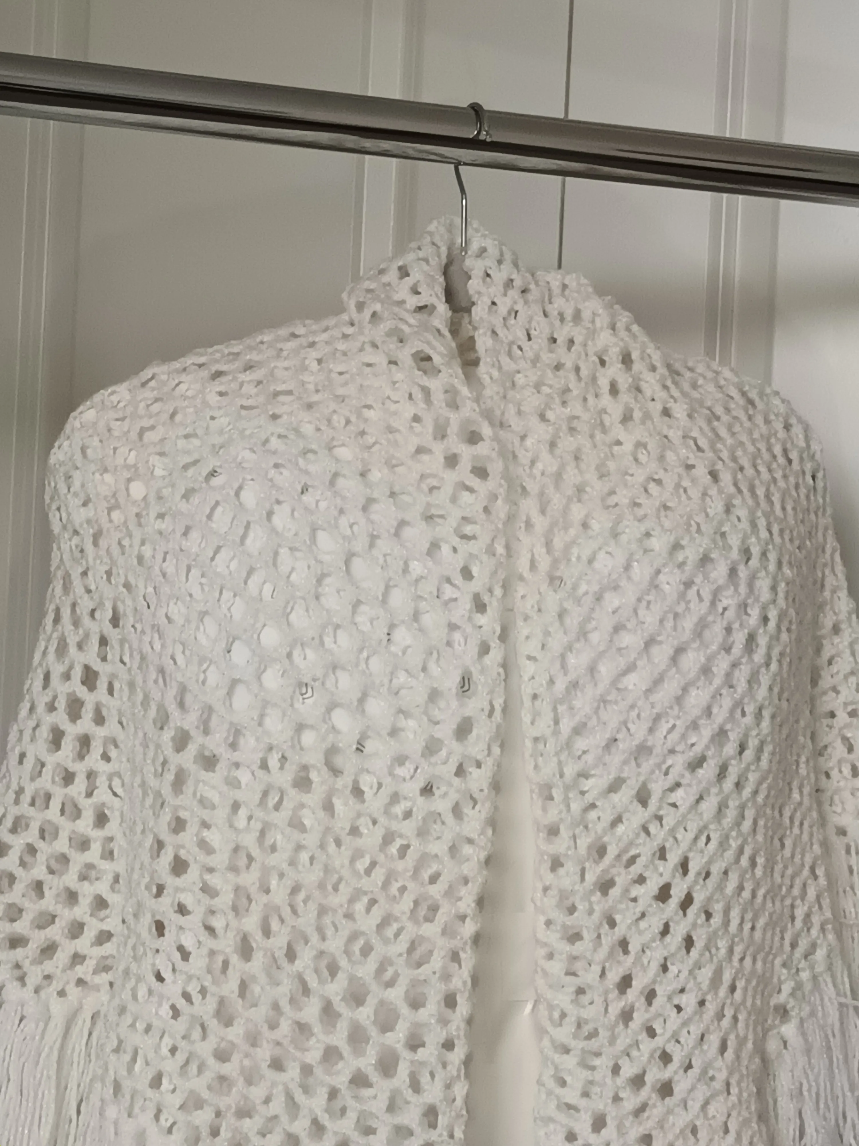 Handmade Crochet White Double Shawl