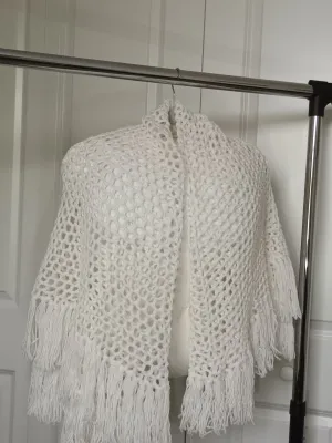 Handmade Crochet White Double Shawl