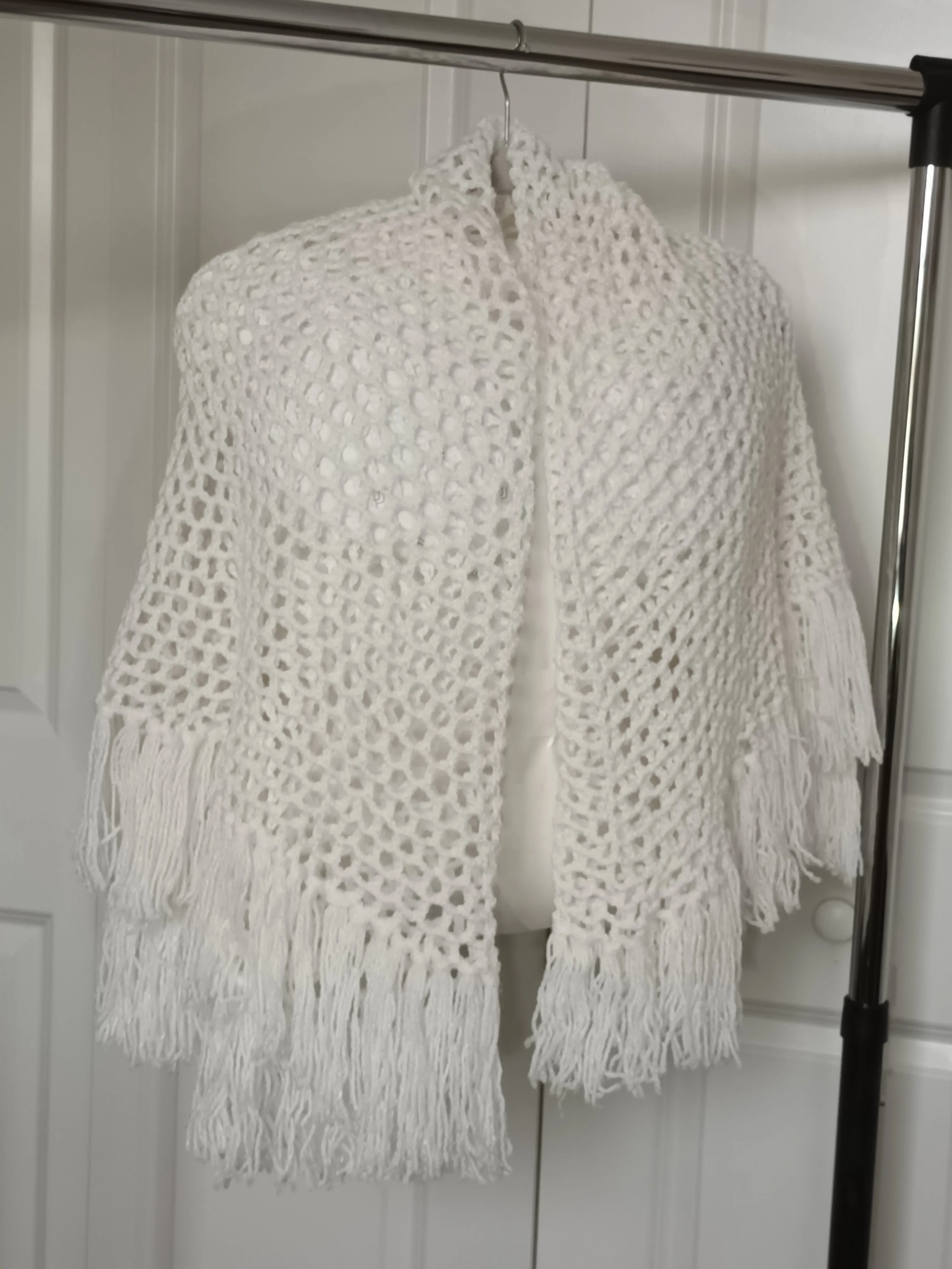 Handmade Crochet White Double Shawl