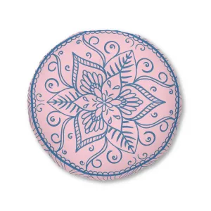 Handmade Mandala Art Floor Cushion - Steel Blue on Pastel Pink