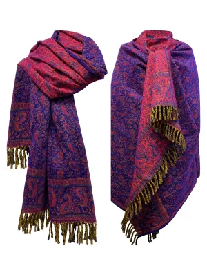 Handmade Pure Yak Wool Paisley Shawl in Purple - Luxurious Unisex Travel Wrap & Meditation Throw