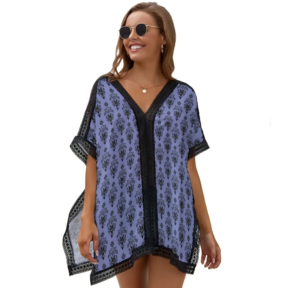 Haunted Mansion Wallpaper Women's Swimsuit Cover Up