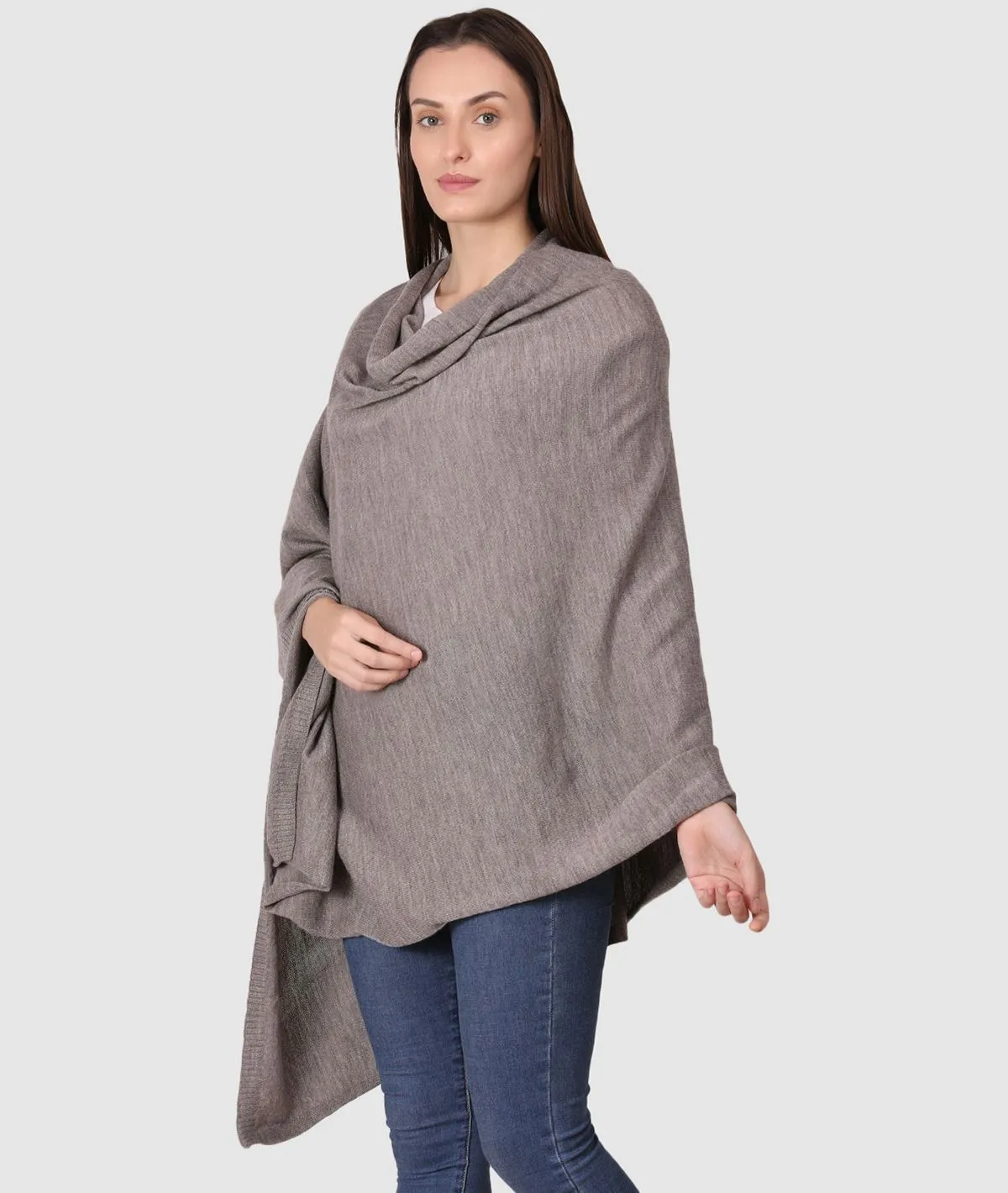 Jersey Knit 100% Merino Wool Shawl (Fawn Melange)