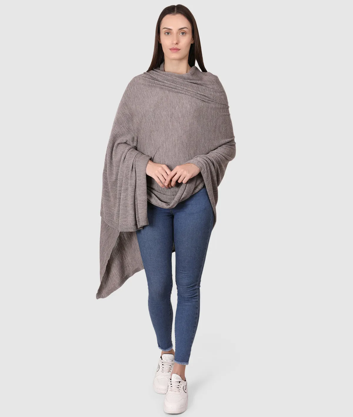 Jersey Knit 100% Merino Wool Shawl (Fawn Melange)