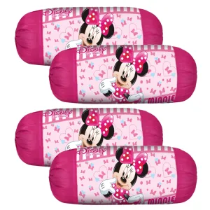 Kuber Industries Disney Minnie Bolster Cover|Polyester Bolster Cover Set|Diwan Round Bolster Pillow Covers|Luxurious Roll Masand Cover|Pack of 4 (Pink)