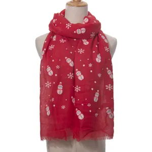 Ladies Christmas Snowman Print Scarf Comfortable Warm Cotton Long Scarf Shawl Polyester Print Scarf