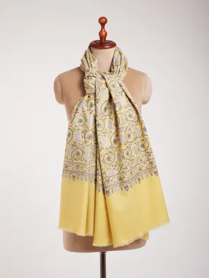 Lemon Yellow Indian Embroidered Kashmiri Jamavar Shawl