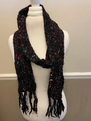 <€€ Womens Juniors Girls Speckled Winter Scarf with Fringe Black Turquoise Pink Purple