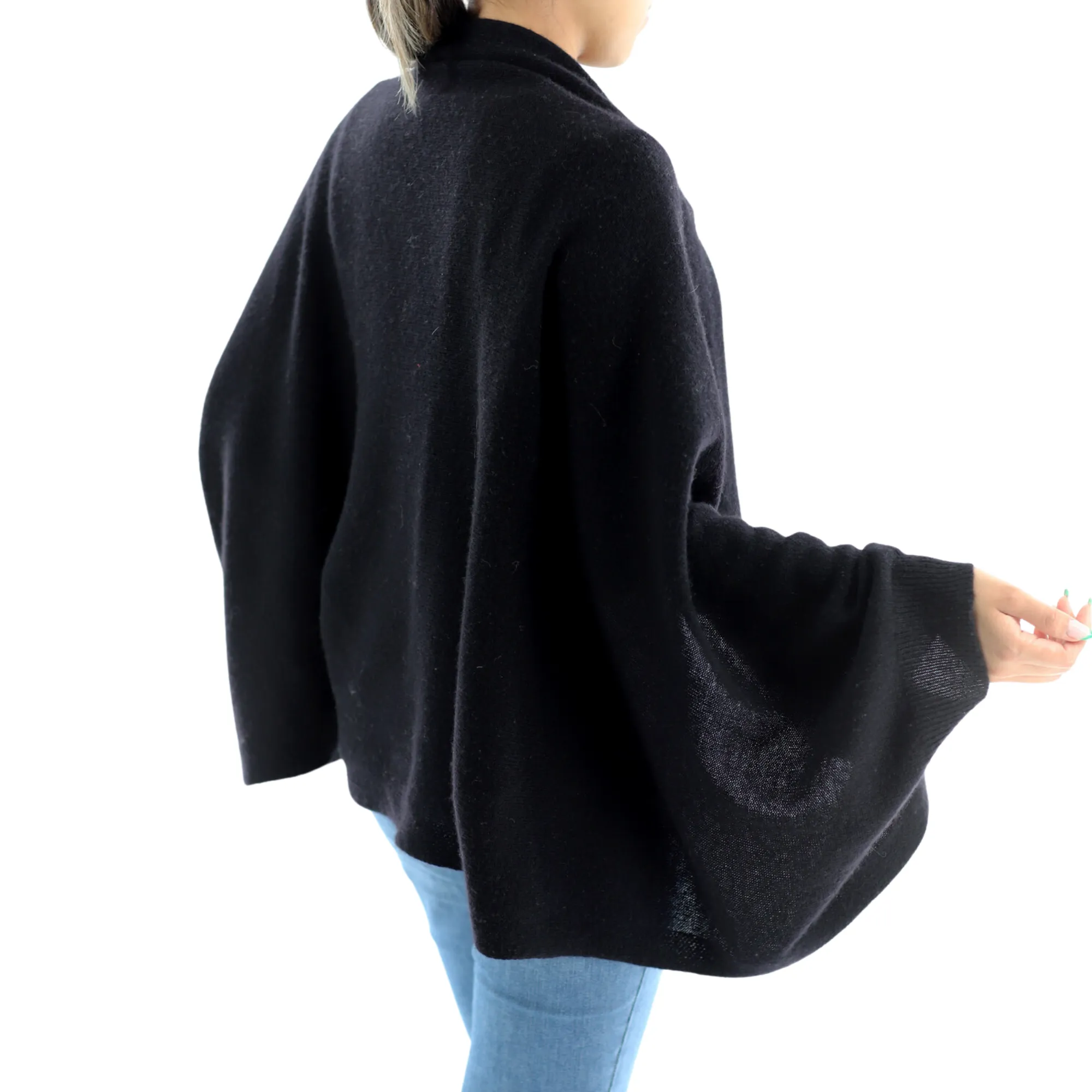 Luxe Soft Cashmere/Wool Blend Cocoon Shawl - Black - One Size