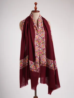 Maroon Hand Embroidered Kashmiri Pashmina Shawl