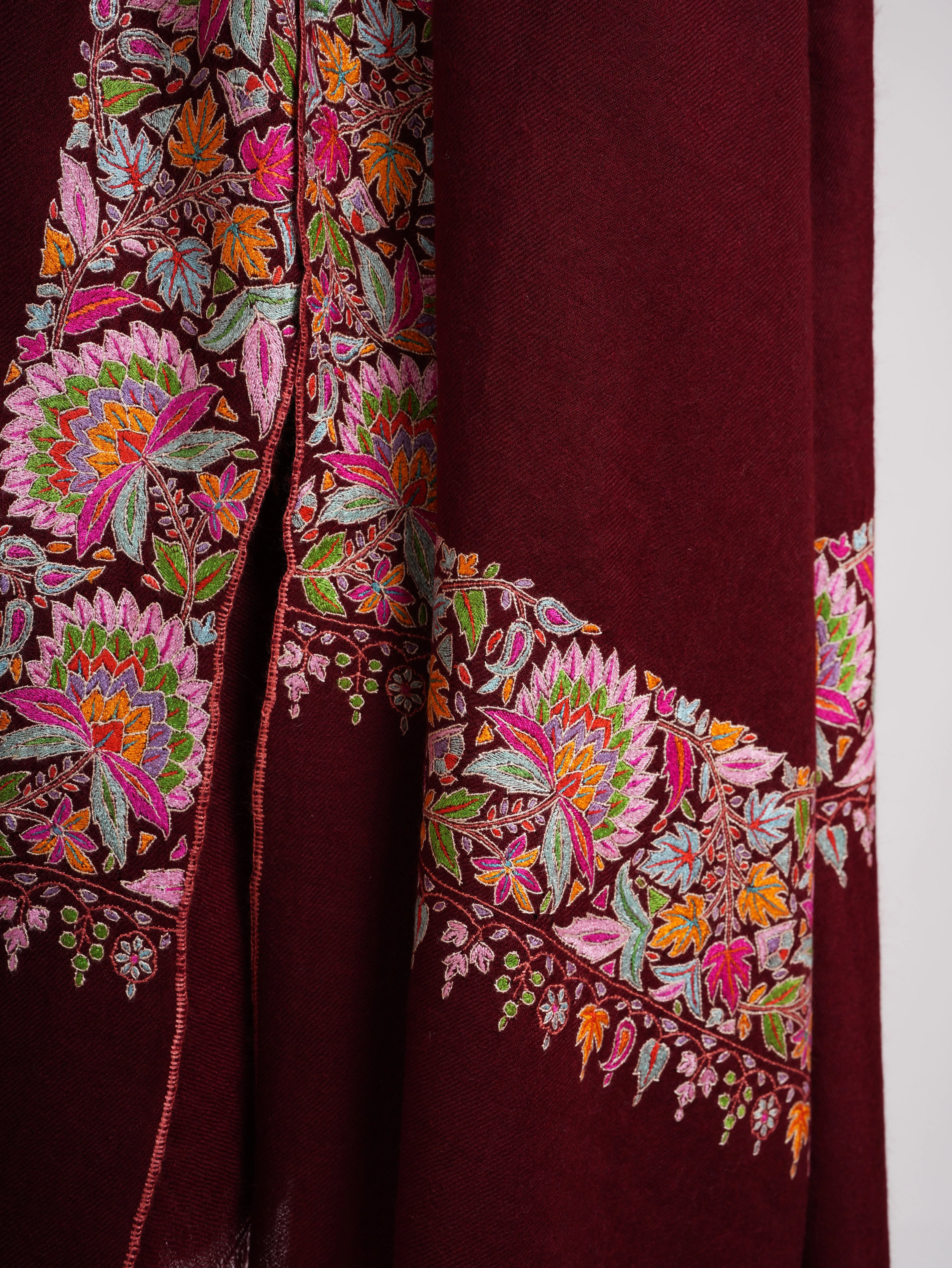 Maroon Hand Embroidered Kashmiri Pashmina Shawl