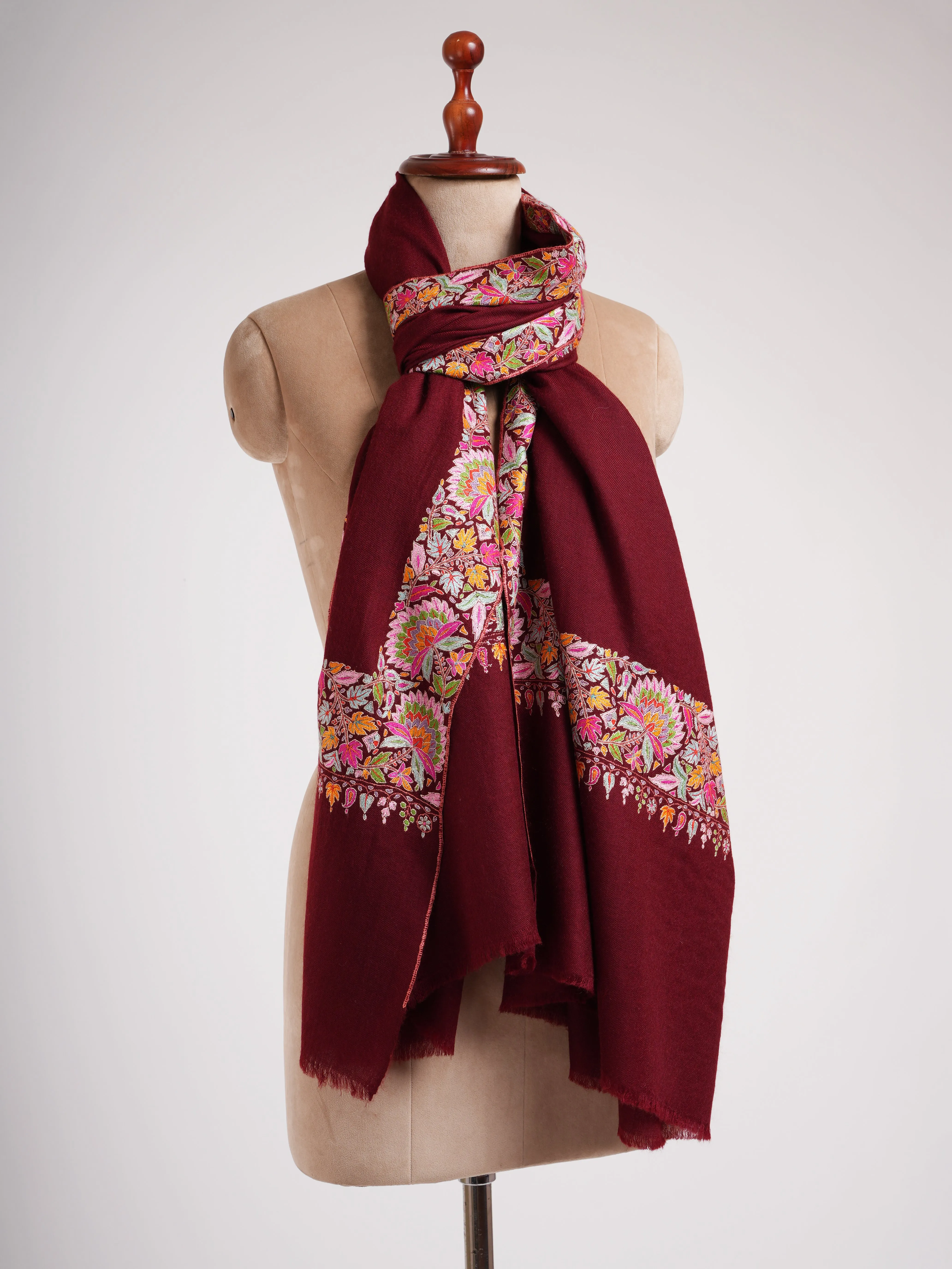 Maroon Hand Embroidered Kashmiri Pashmina Shawl