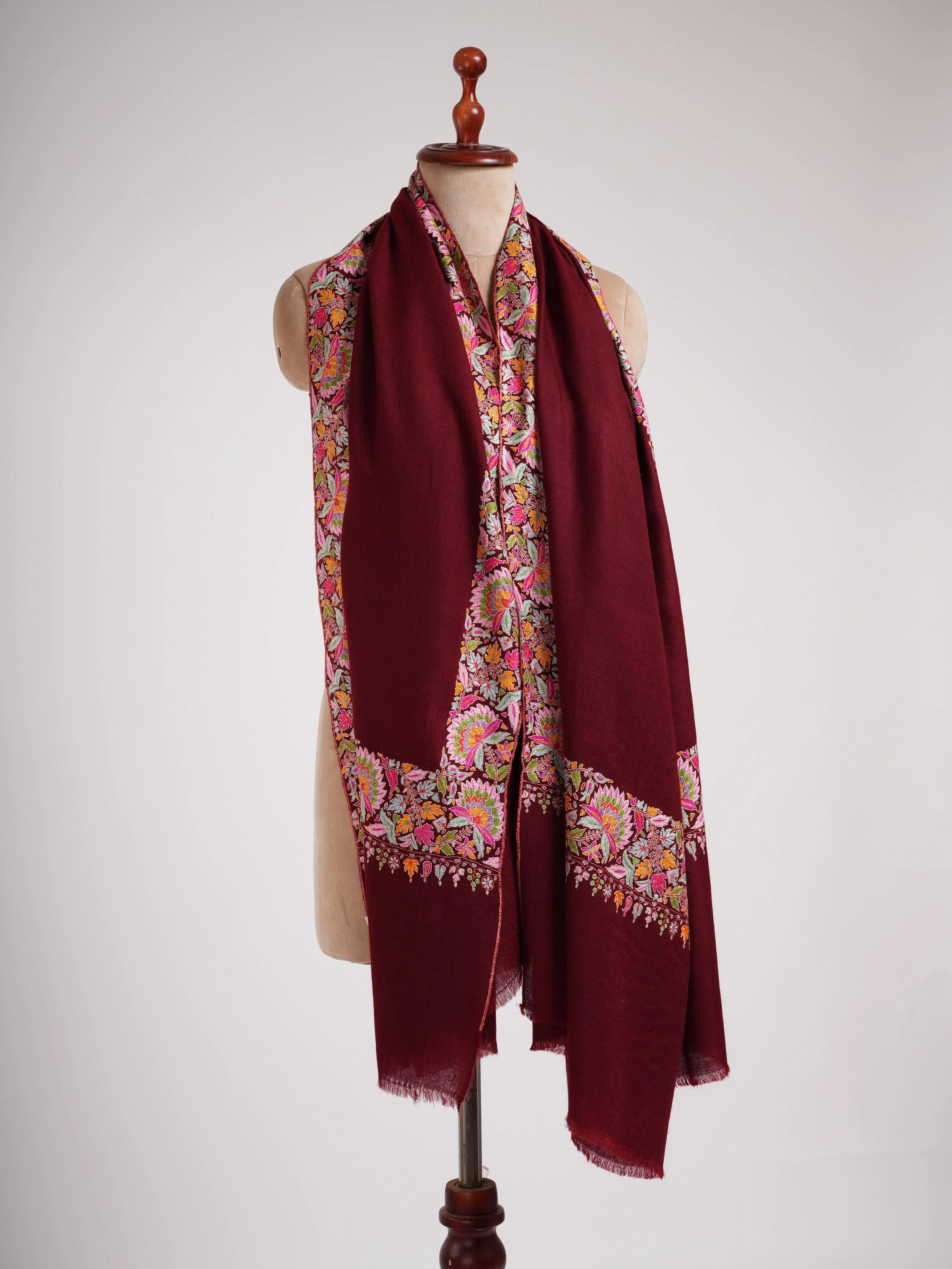 Maroon Hand Embroidered Kashmiri Pashmina Shawl