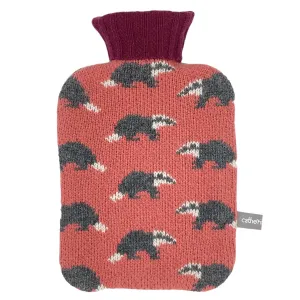 Mini Lambswool Hot Water Bottle Set - Pink Badgers