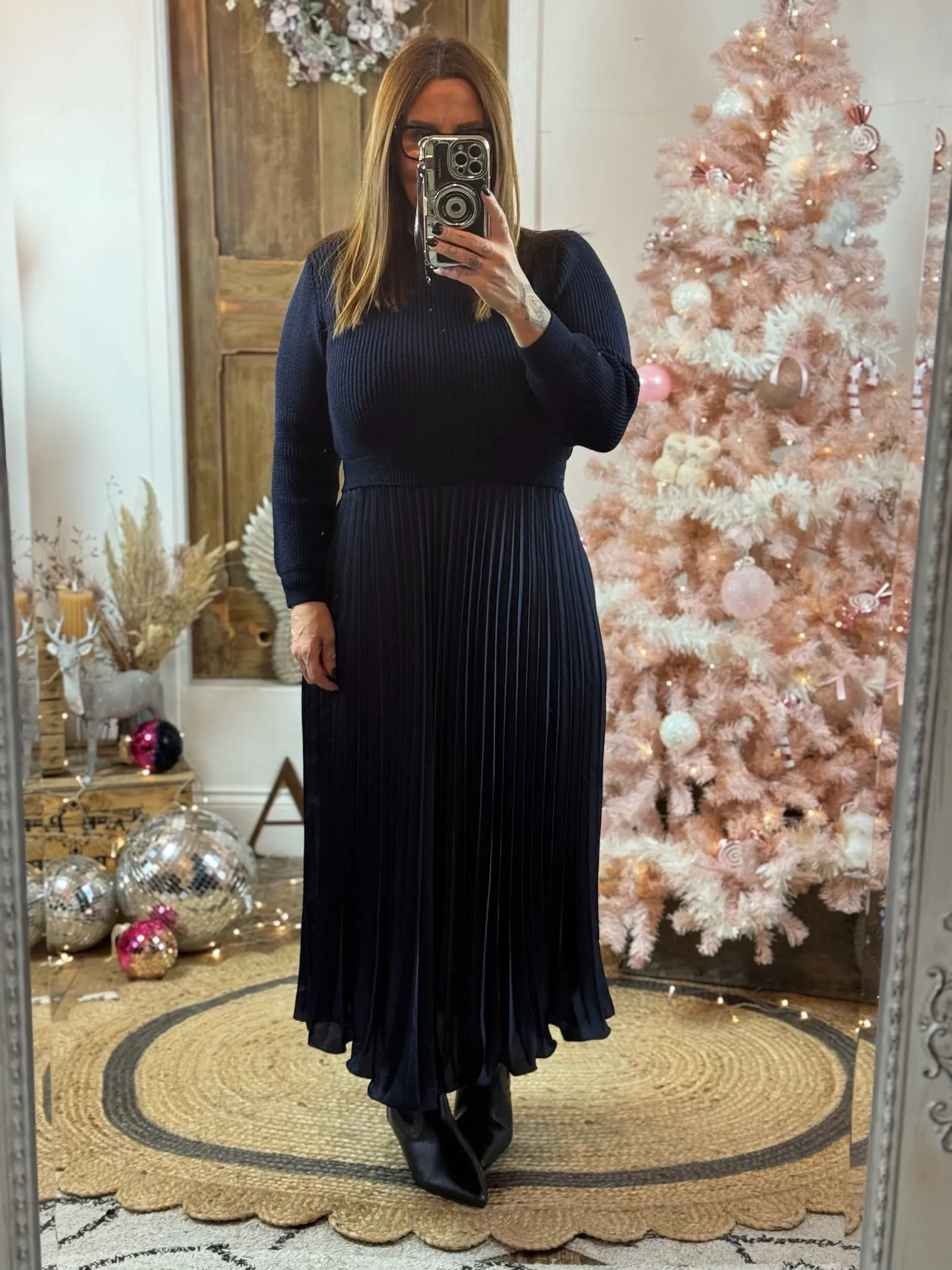 Navy Sylvie Pleated Jumper Style Maxi Dress