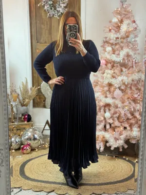 Navy Sylvie Pleated Jumper Style Maxi Dress